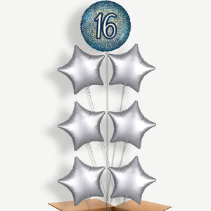 Navy & Gold 16th Birthday 7 Helium Balloon Arrangement
