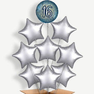 Navy & Gold 16th Birthday 9 Helium Balloon Bundle