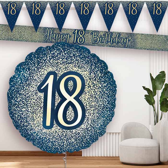 Navy and Gold 18th Banner and Balloon