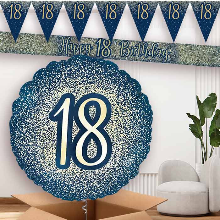 Navy and Gold 18th Banner and Balloon | Party Save Smile