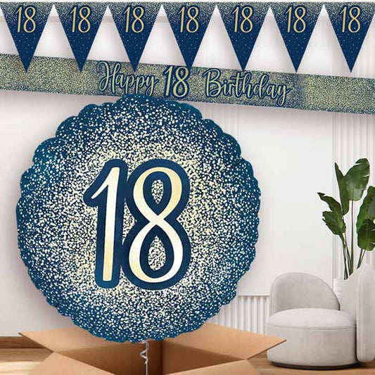 Navy and Gold 18th Banner and Balloon | Party Save Smile