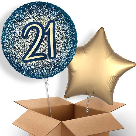 Navy and Gold 21st Birthday Helium Balloon Pair | Party Save Smile