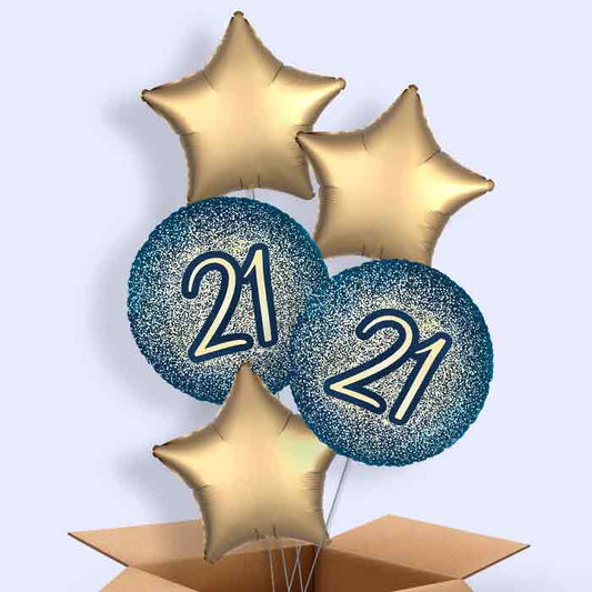 Navy and Gold 21st Birthday Helium Balloon in a Box - 5 Balloon | Party Save Smile