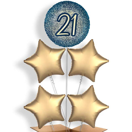 Navy & Gold 21st Birthday Helium Cluster Balloons | Party Save Smile