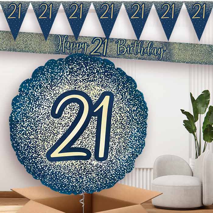 Navy and Gold 21st Banners and Balloon | Party Save Smile