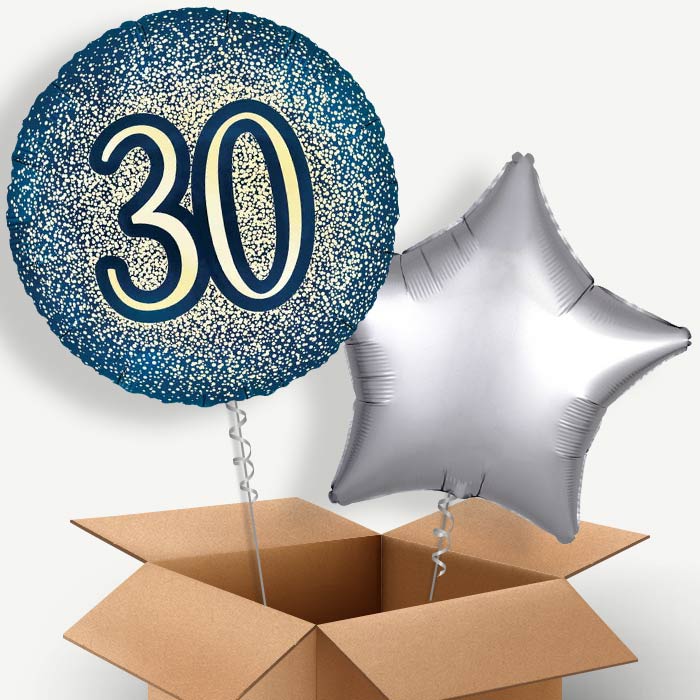 Navy and Gold 30th Birthday Helium Balloon Pair | Party Save Smile
