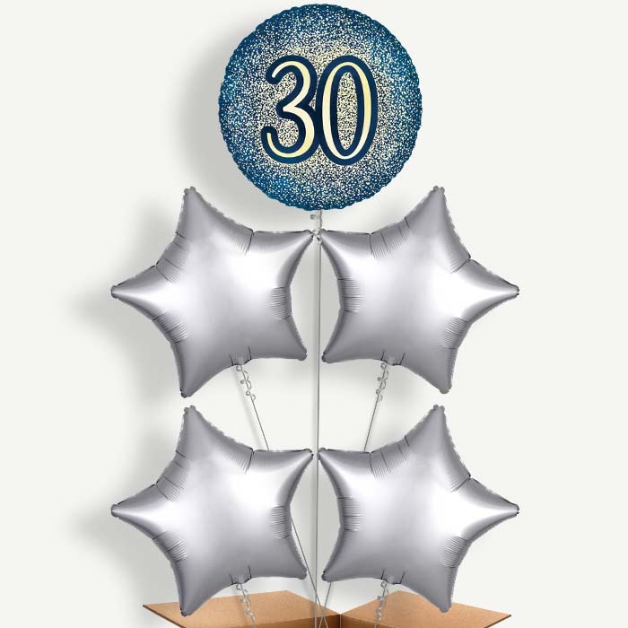 Navy & Gold 30th Birthday Helium Cluster Balloons | Party Save Smile