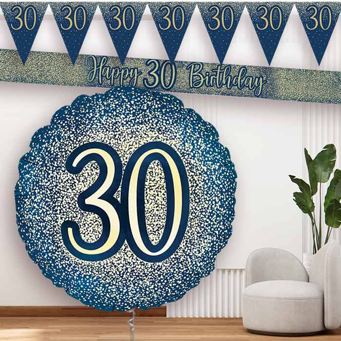 Navy and Gold 30th Balloon and Banners