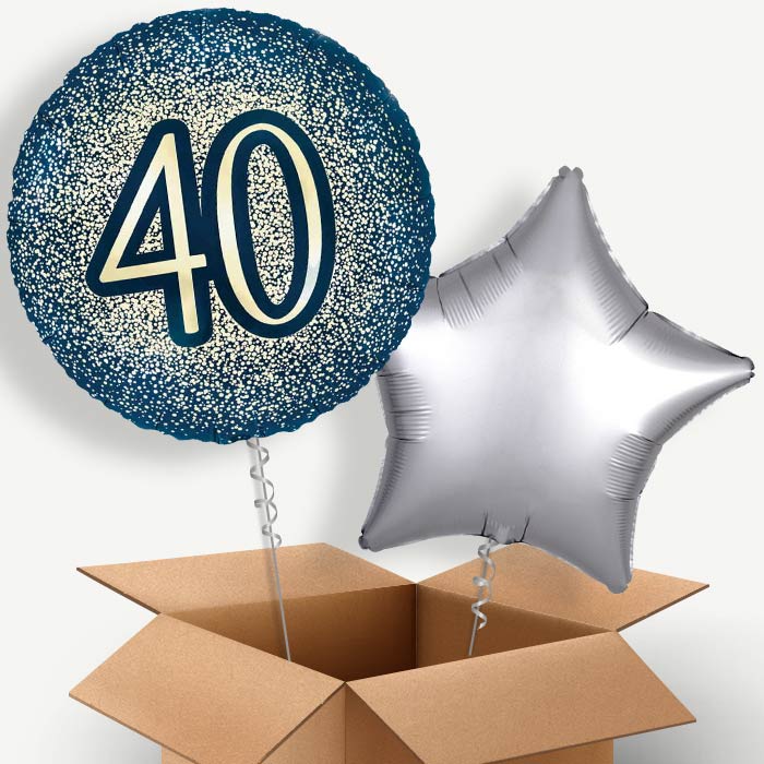 Navy and Gold 40th Birthday Helium Balloon Pair | Party Save Smile
