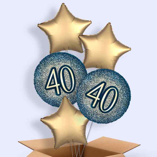 Navy and Gold 40th Birthday Helium Balloon in a Box - 5 Balloon | Party Save Smile