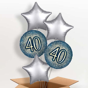 Navy and Gold 40th Birthday Helium Balloon in a Box