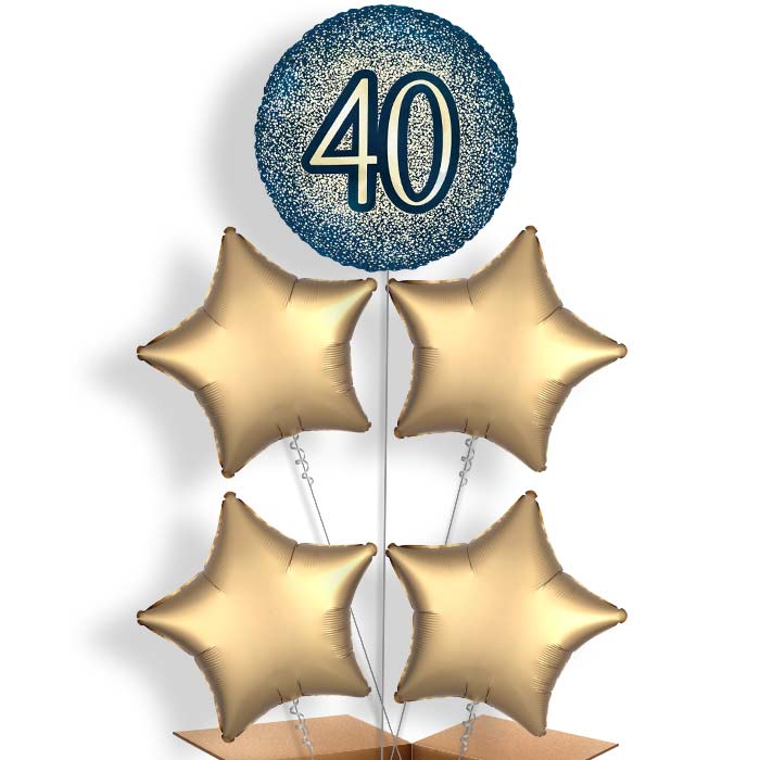 Navy & Gold 40th Birthday Helium Cluster Balloons | Party Save Smile