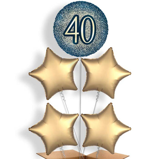 Navy & Gold 40th Birthday Helium Cluster Balloons | Party Save Smile