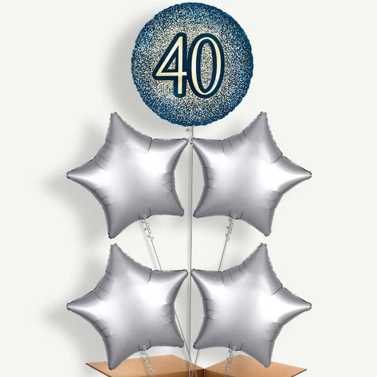 Navy & Gold 40th Birthday Helium Cluster Balloons | Party Save Smile