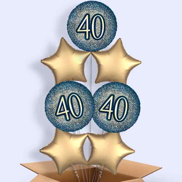 Navy and Gold 40th Birthday Helium Balloon in a Box - 7 Balloon | Party Save Smile