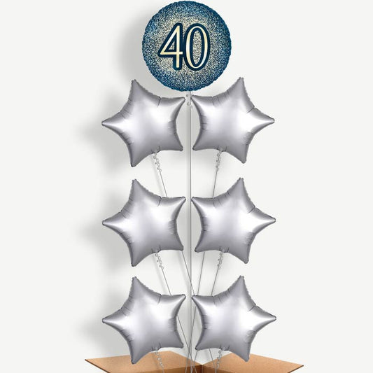 Navy & Gold 40th Birthday Helium Balloon Arrangement | Party Save Smile