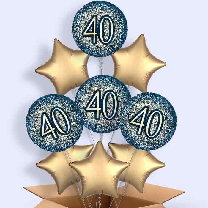 Navy and Gold 40th Birthday Helium Balloon in a Box - 9 Balloon | Party Save Smile