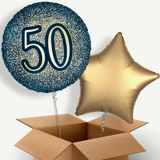 Navy and Gold 50th Birthday Helium Balloon Pair | Party Save Smile