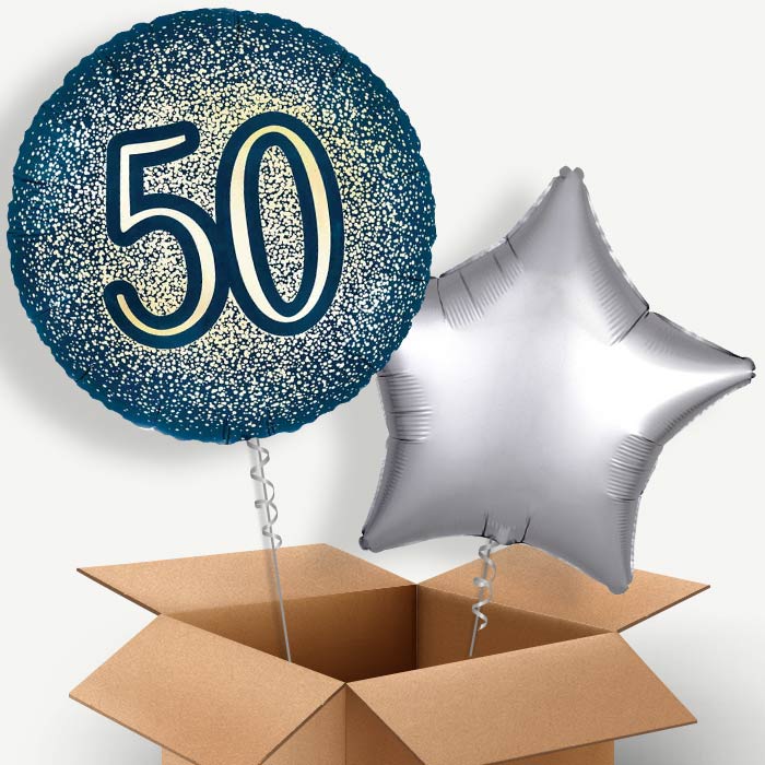 Navy and Gold 50th Birthday Helium Balloon Pair | Party Save Smile