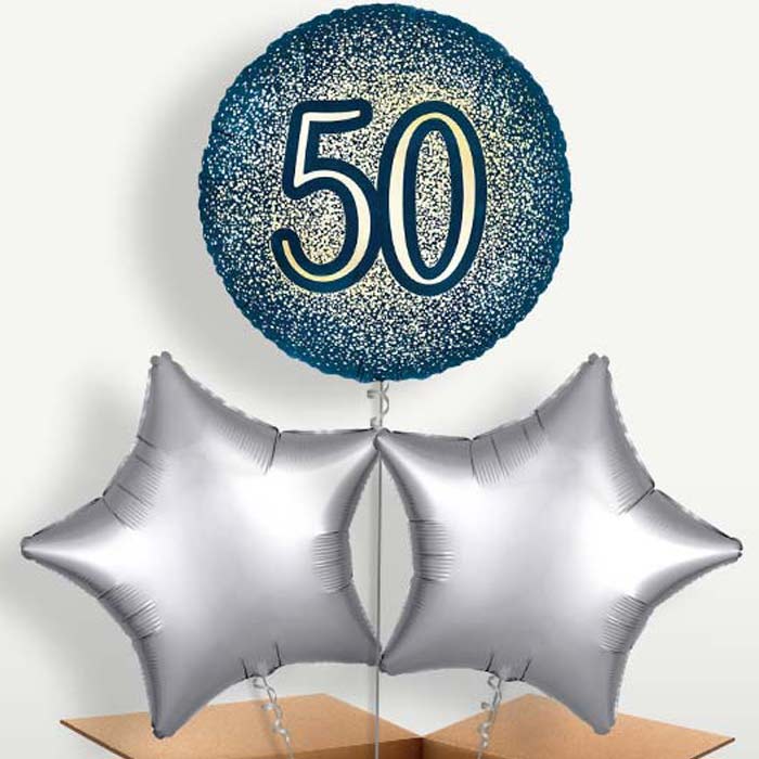Navy & Gold 50th Birthday Balloon Bunches | Party Save Smile