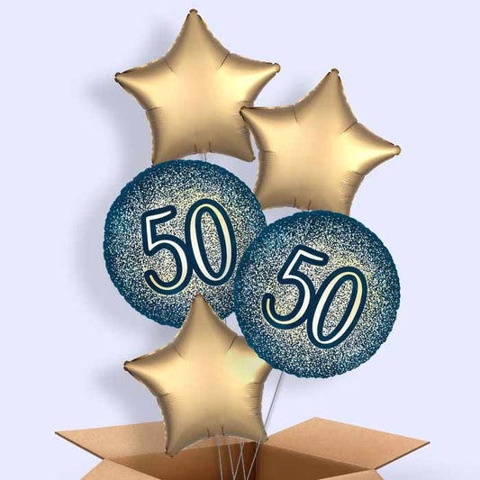 Navy and Gold 50th Birthday Helium Balloon in a Box - 5 Balloon | Party Save Smile