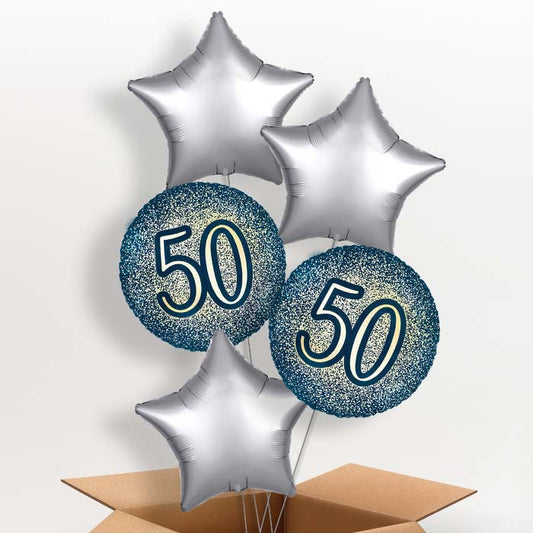 Navy and Gold 50th Birthday Helium Balloon in a Box - 5 Balloon | Party Save Smile