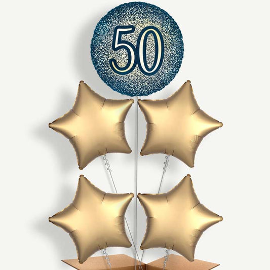 Navy & Gold 50th Birthday Helium Cluster Balloons | Party Save Smile