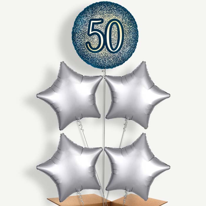 Navy & Gold 50th Birthday Helium Cluster Balloons | Party Save Smile