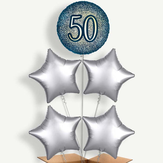 Navy & Gold 50th Birthday Helium Cluster Balloons | Party Save Smile