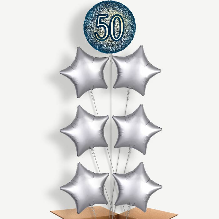 Navy & Gold 50th Birthday Helium Balloon Arrangement | Party Save Smile