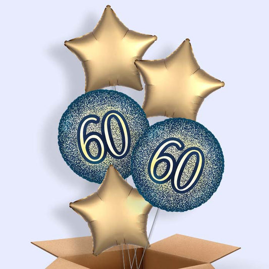 Navy and Gold 60th Birthday Helium Balloon in a Box - 5 Balloons | Party Save Smile