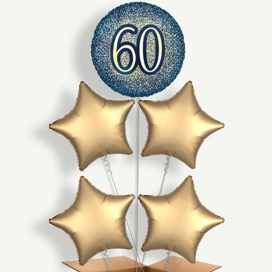 Navy & Gold 60th Birthday Helium Cluster Balloons | Party Save Smile