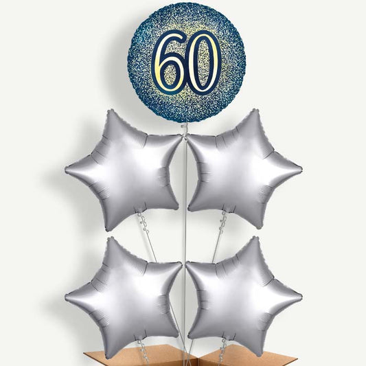 Navy & Gold 60th Birthday Helium Cluster Balloons | Party Save Smile