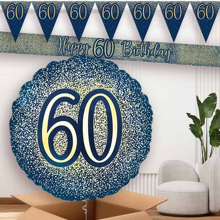 Navy and Gold 60th Birthday Banners and Balloon | Party Save Smile