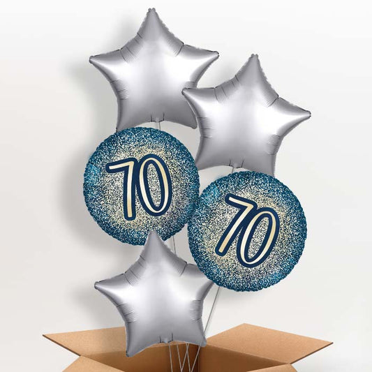 Navy and Gold 70th Birthday Helium Balloon in a Box - 5 Balloon | Party Save Smile
