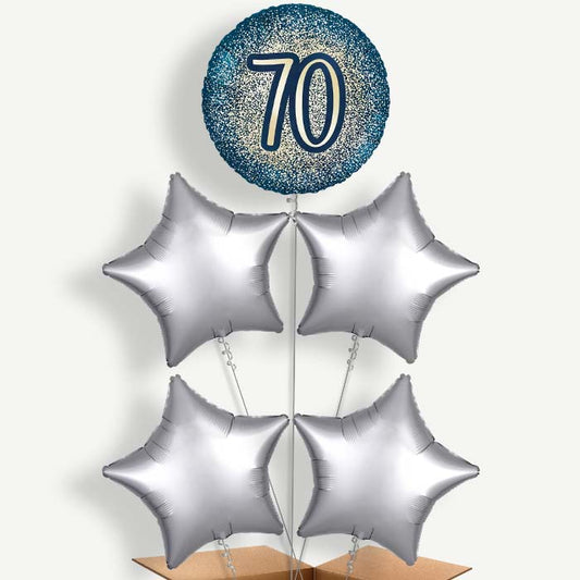 Navy & Gold 70th Birthday Helium Cluster Balloons | Party Save Smile