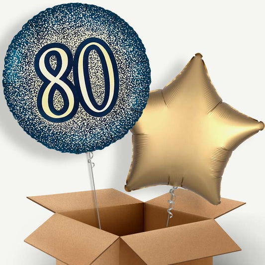 Navy and Gold 80th Birthday Helium Balloon Pair | Party Save Smile