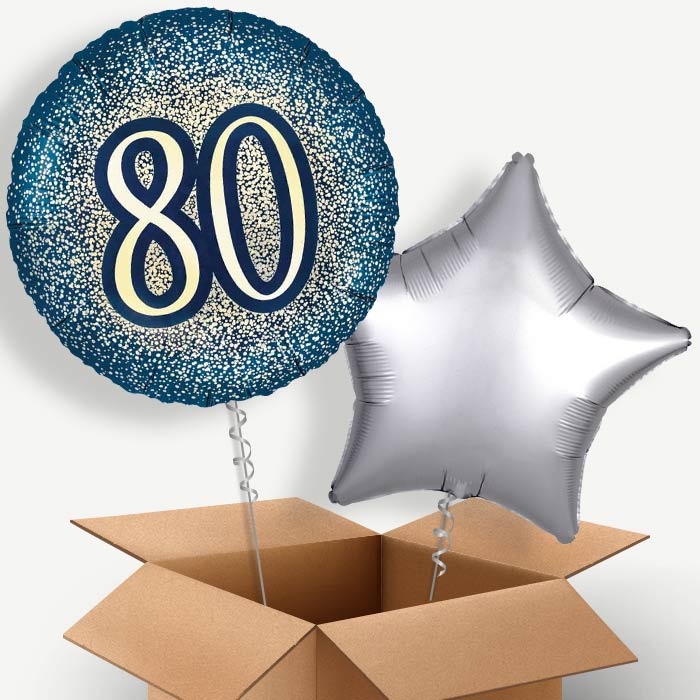 Navy and Gold 80th Birthday Helium Balloon Pair | Party Save Smile