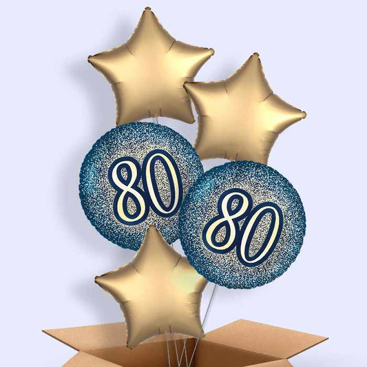 Navy and Gold 80th Birthday Helium Balloon in a Box - 5 Balloon | Party Save Smile