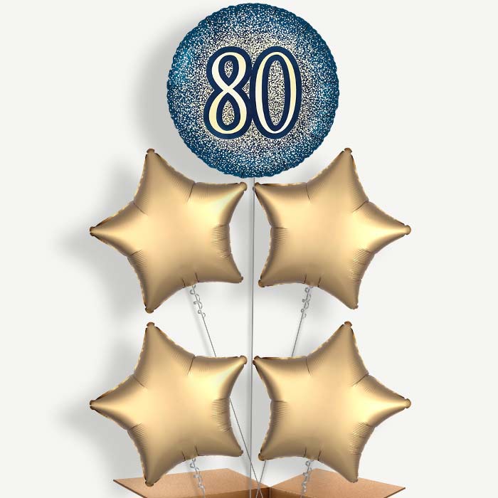 Navy & Gold 80th Birthday Helium Cluster Balloons | Party Save Smile