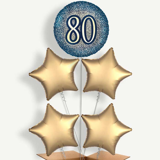 Navy & Gold 80th Birthday Helium Cluster Balloons | Party Save Smile