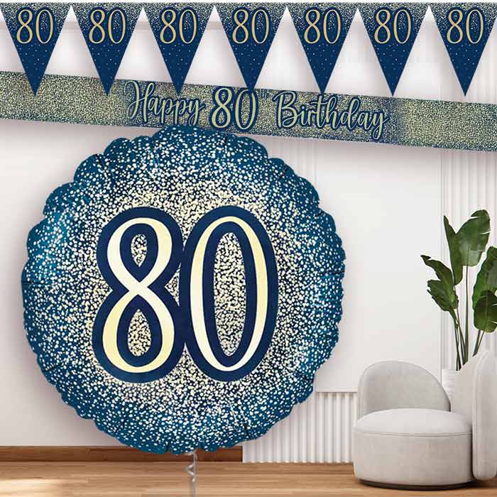 Navy and Gold 80th Balloon and Banners