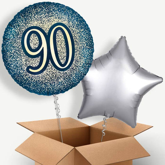 Navy and Gold 90th Birthday Helium Balloon Pair | Party Save Smile