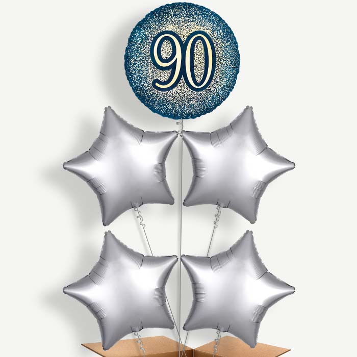 Navy & Gold 90th Birthday Helium Cluster Balloons | Party Save Smile