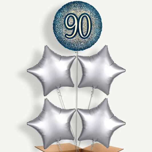 Navy & Gold 90th Birthday Helium Cluster Balloons | Party Save Smile