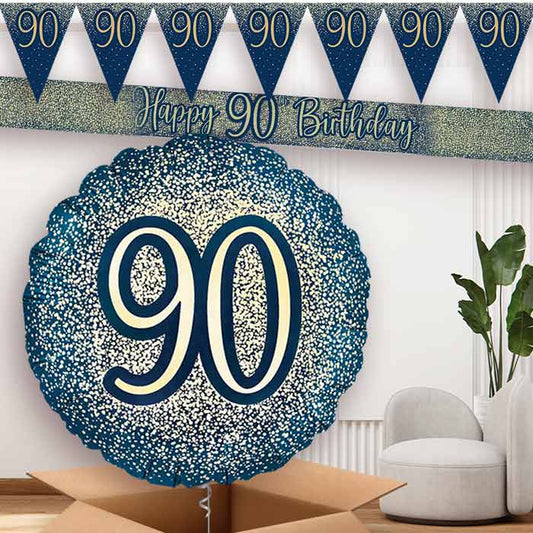 Navy and Gold 90th Birthday Banners and Balloon | Party Save Smile