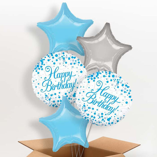 Blue and White Birthday Helium Balloons in a Box - 5 Balloon | Party Save Smile