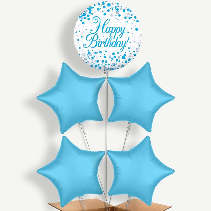 Blue & White Birthday Balloon Cluster Inflated with Helium | Party Save Smile