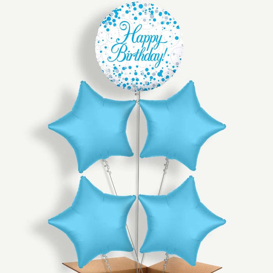 Blue & White Birthday Balloon Cluster Inflated with Helium | Party Save Smile