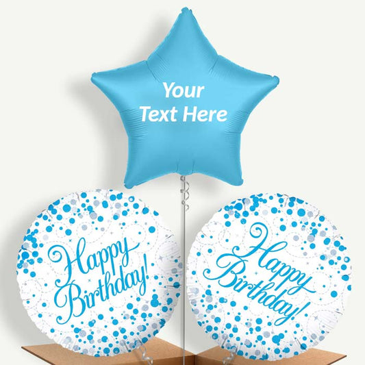 Personalisable Blue & White Birthday Helium Balloons | Party Save Smile